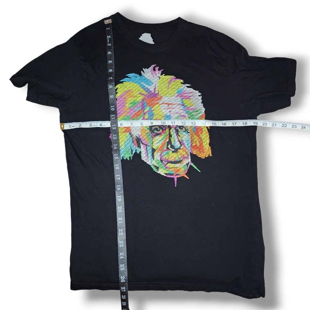 Men's Medium Albert Einstein Bio world Black Emb. Head Short Sleeve T-Shirt - Picture 2 of 5